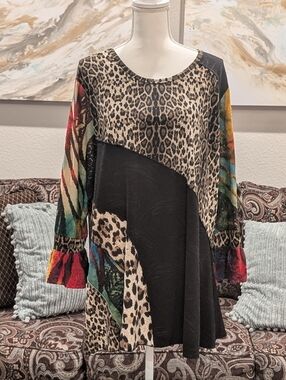 Mixed Animal Print & Patchwork Tunic - Multi Color